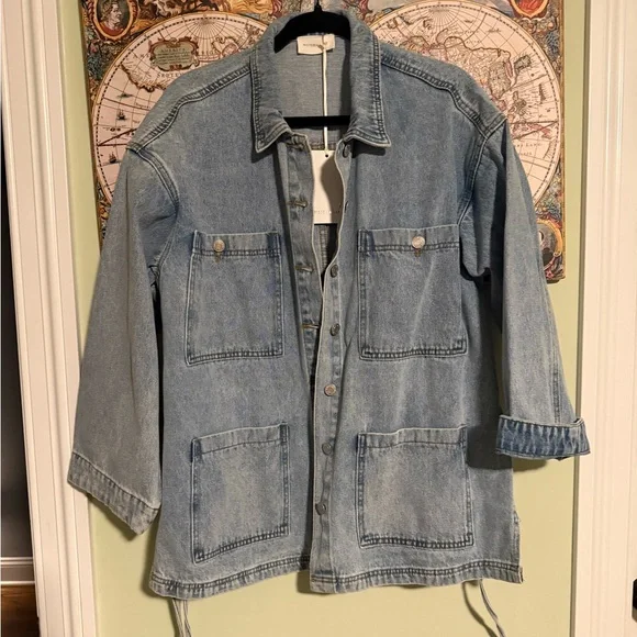 Side Tie Jean Chore Jacket - Picture 1 of 11